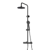 Imagen de Columna de ducha termostática negra mate de acero inoxidable con rociador redondo de 20 cm
