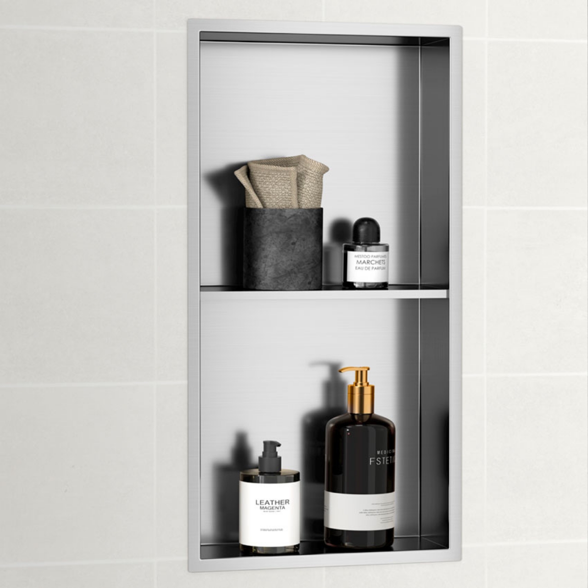 Imagem de Nicho de Duche 30x60x10 Vertical Inox Escovado AISI 304 com 2 Prateleiras