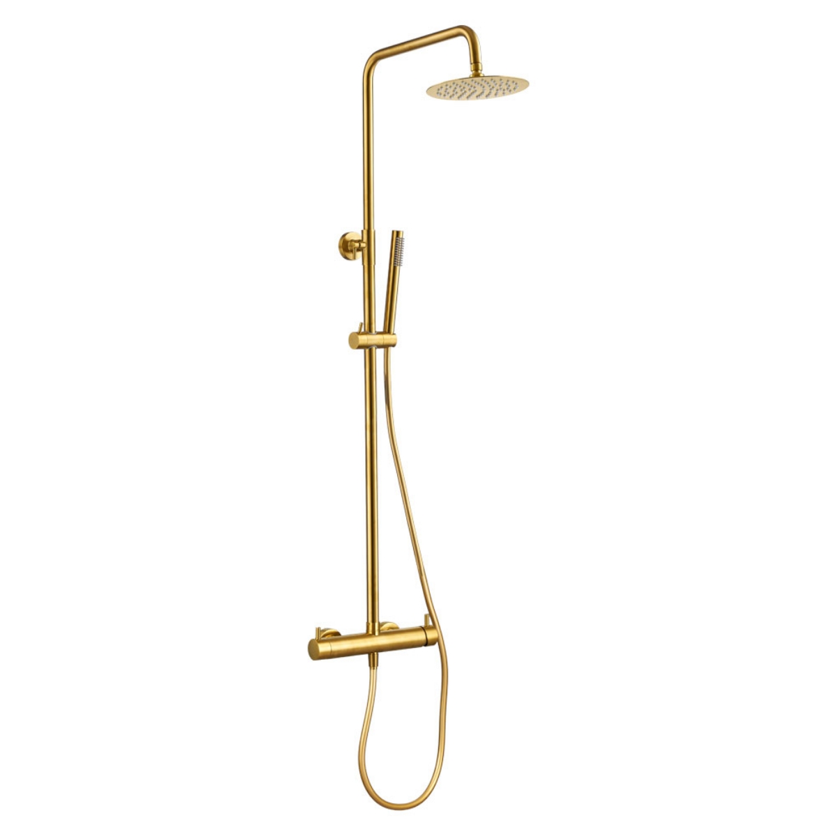Imagem de Coluna de Duche Termostática Ouro Mate com Chuveiro de Mão e Cabeça de Chuveiro Efeito Chuva Ø20 cm