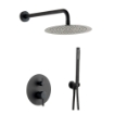 Imagen de Conjunto de ducha empotrado negro mate con monomando y rociador Ø25 cm