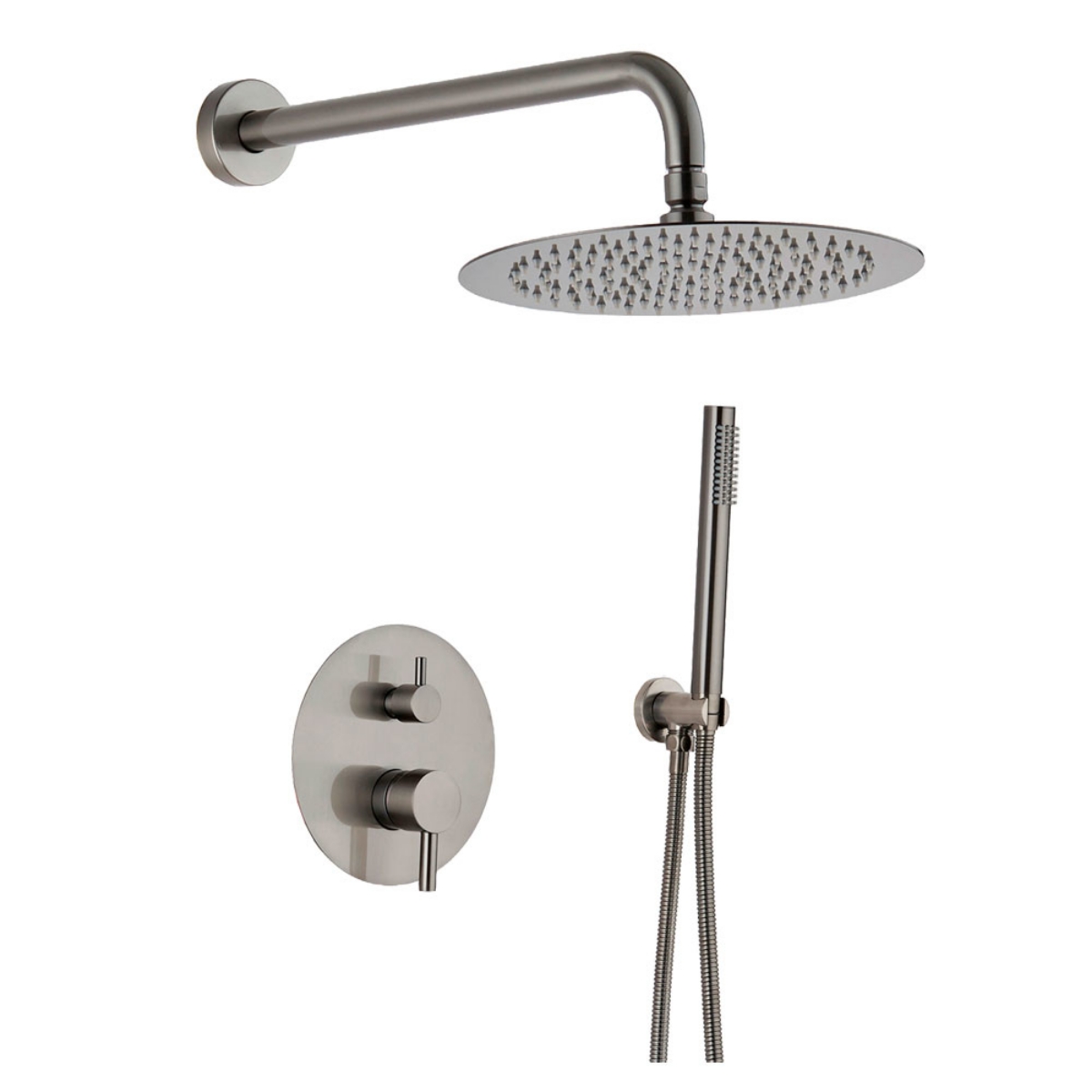 Imagem de Conjunto de duche embutido Gun Metal com monocomando e chuveiro Ø25 cm