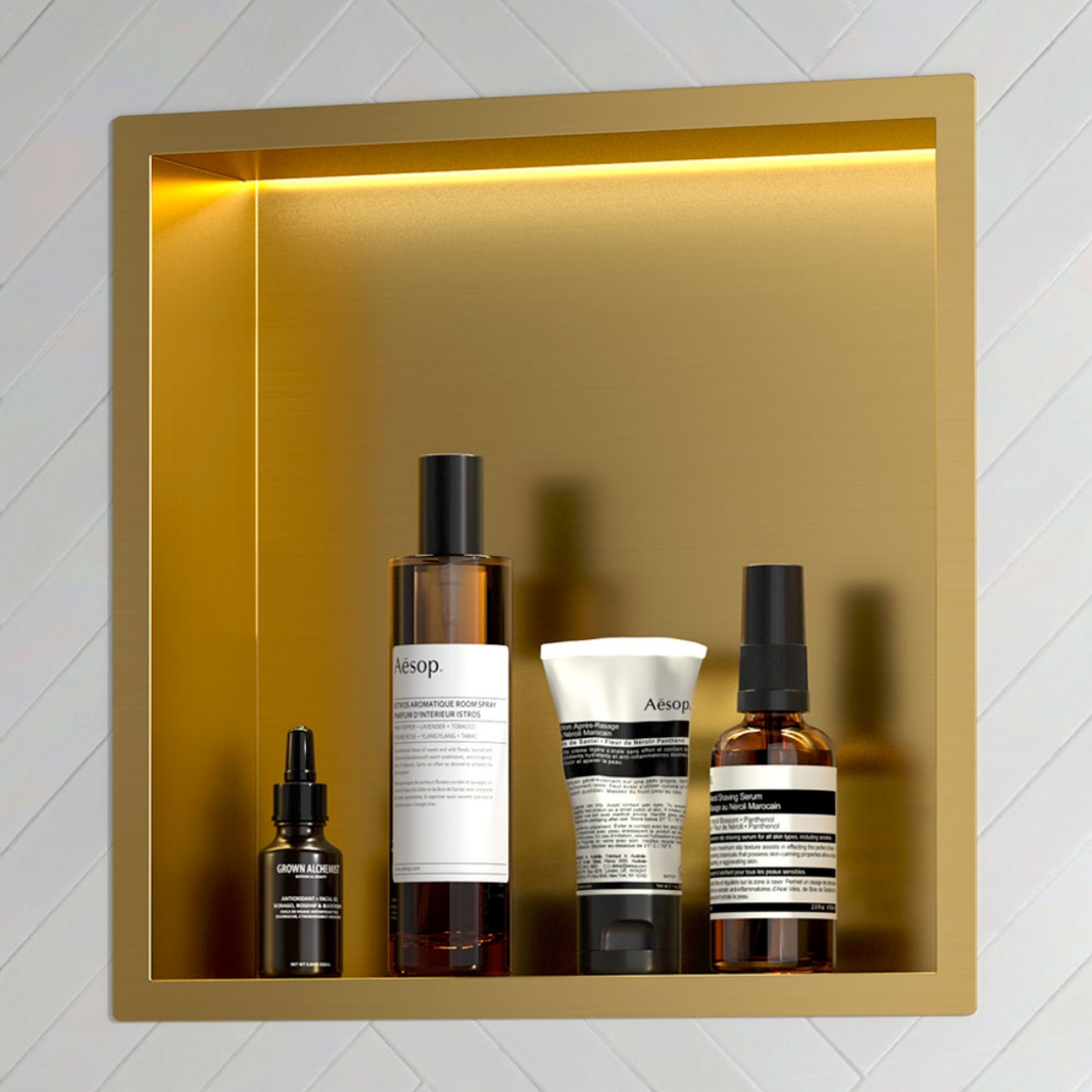 Imagen de Hornacina de Baño con LED 30x30 en Inox Oro Mate PVD