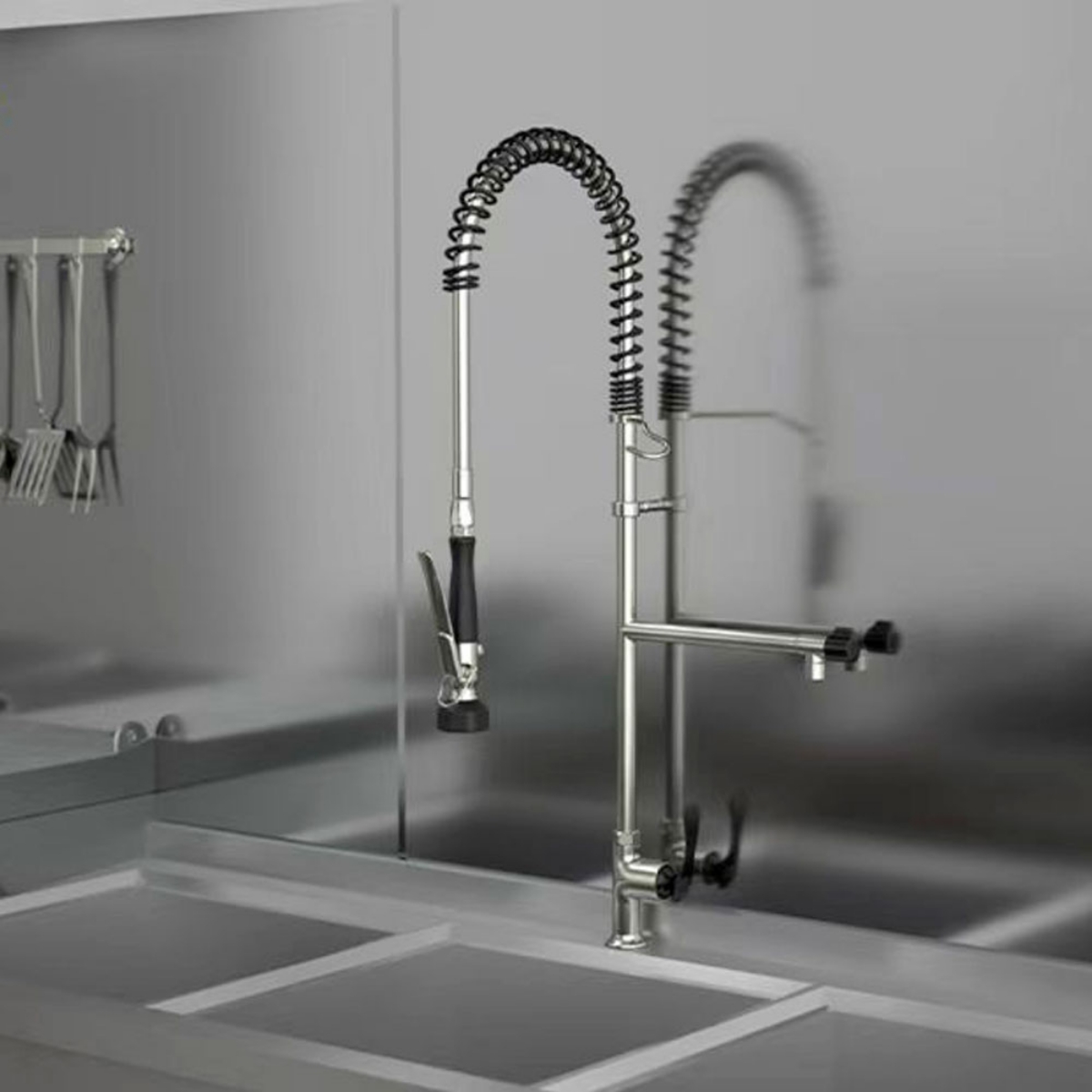 Imagen de Grifo industrial de Acero Inox para Cocina con Caño y Ducha de Mano