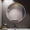 Imagem de Espelho LED Redondo com Moldura Dourada, Luz Frontal e Desembaciador