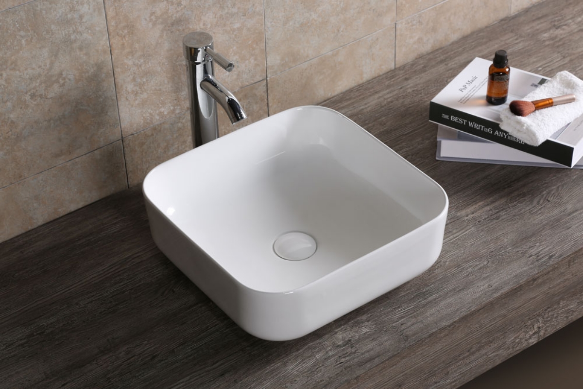 Imagen de Lavabo de Encimera Cuadrado 38,5x38,5 cm Blanco Brillante