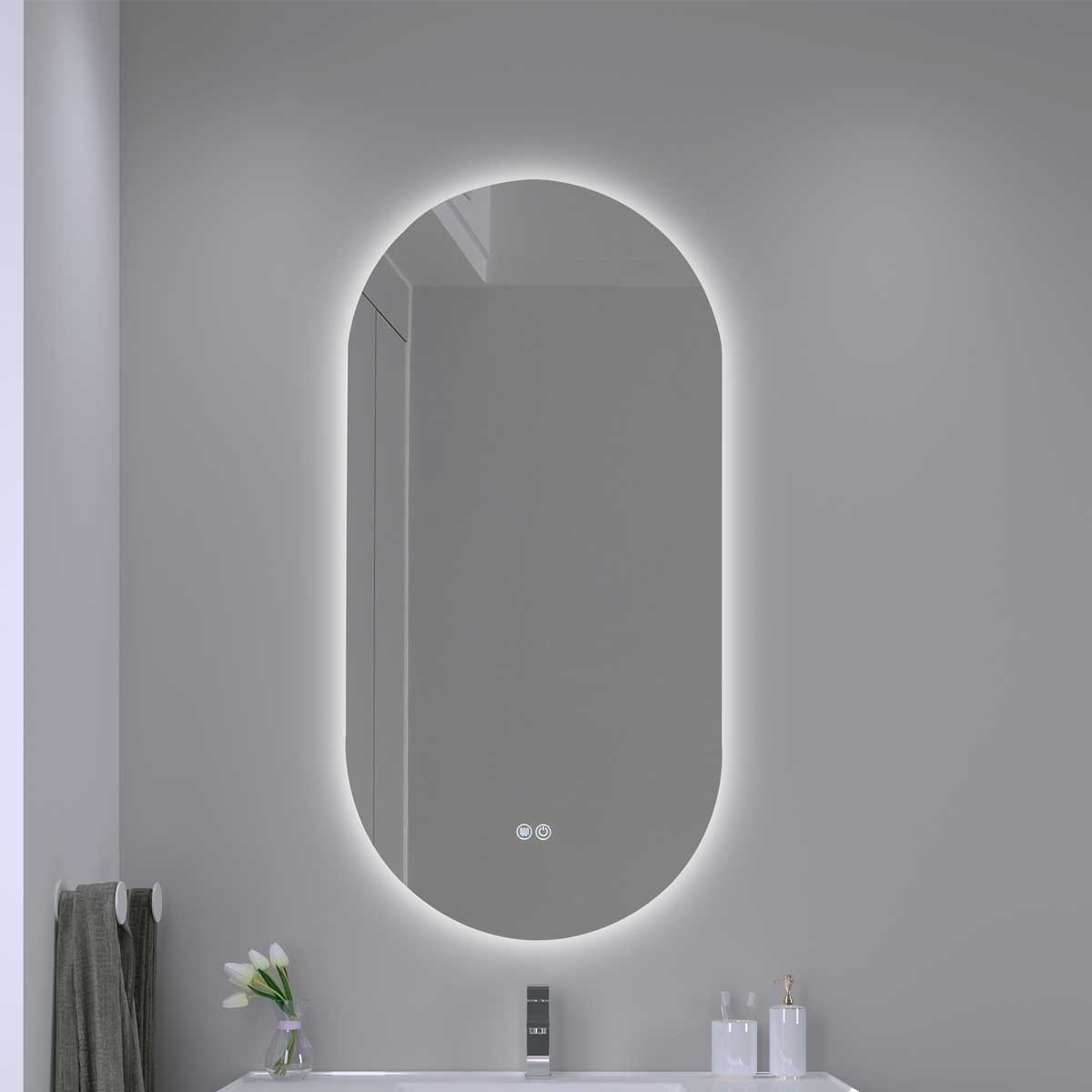 Imagem de Espelho LED Oval 100x50 cm sem Moldura, Luz Retroprojetada e Desembaciador