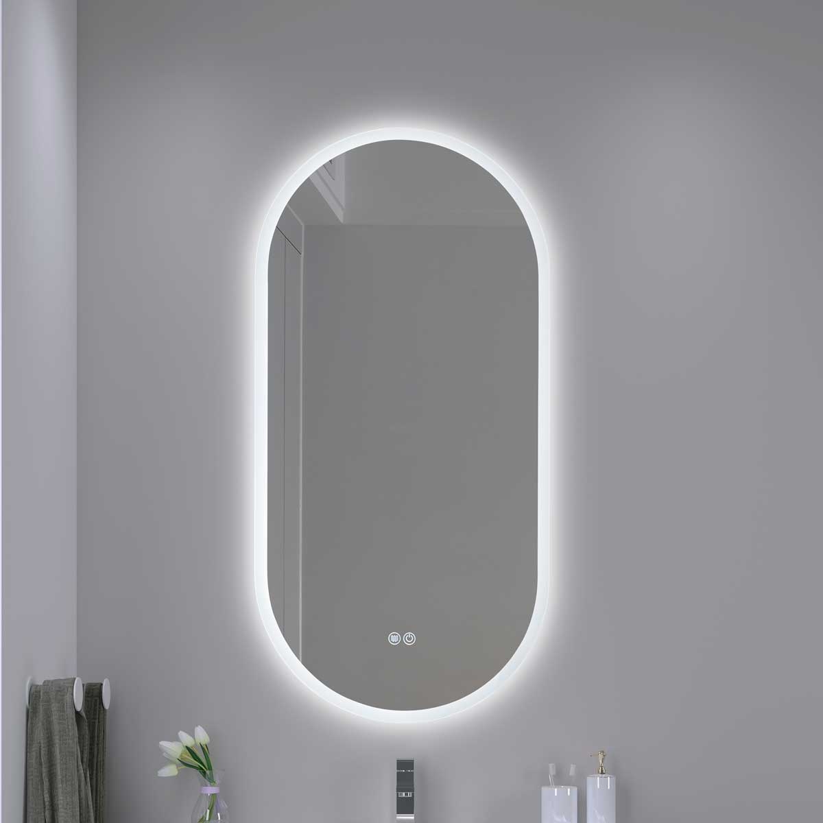 Imagem de Espelho LED Oval 100x50 cm com Luz Frontal e Desembaciador