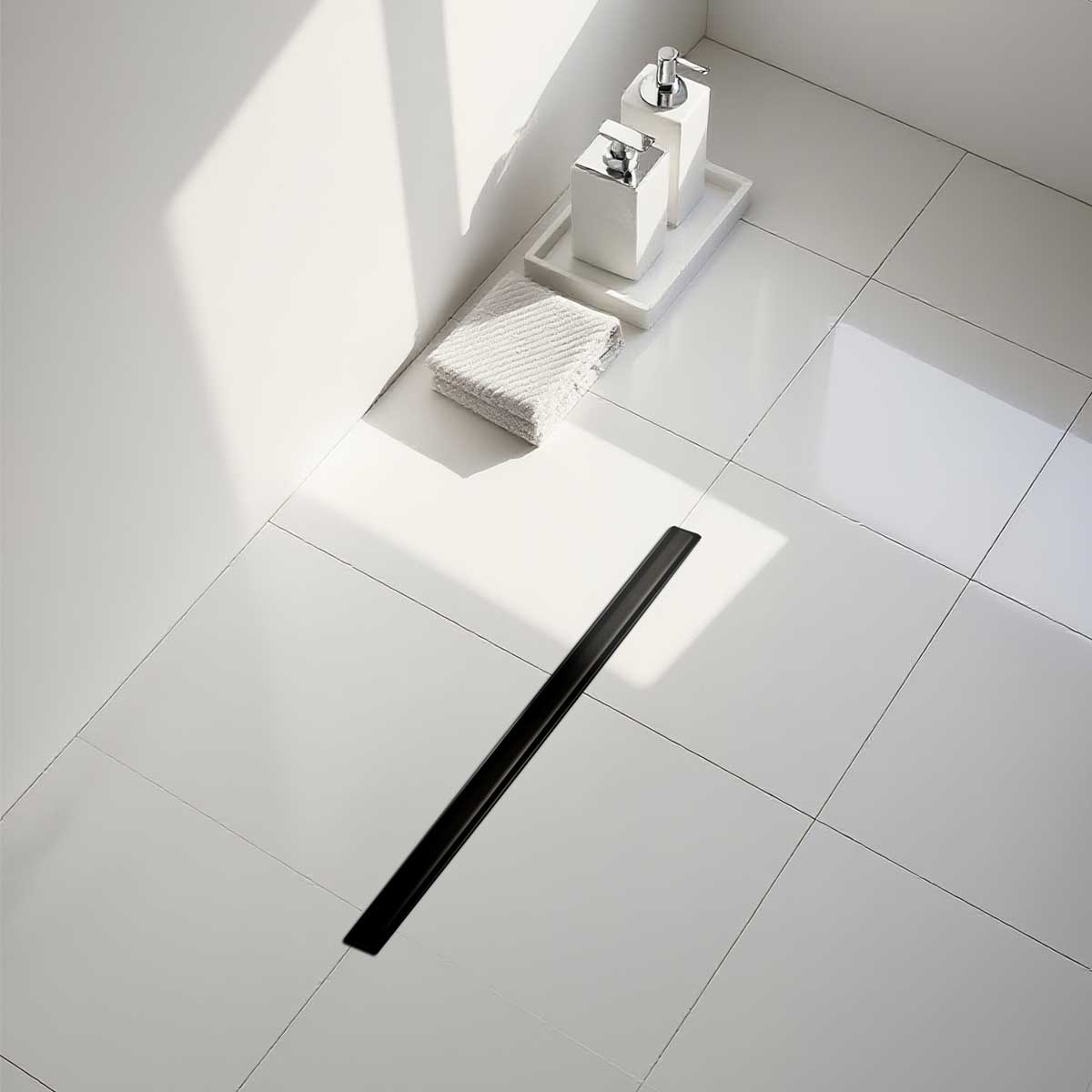 Imagem de Calha de Duche SLIM Preto Mate com Sifão 360º | 600–900 mm