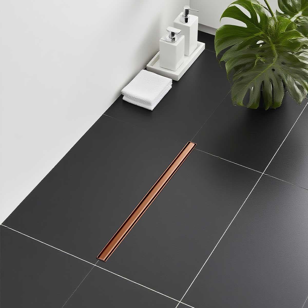 Imagem de Calha de Duche SLIM Cobre Mate PVD com Sifão 360º | 600–900 mm