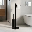 Imagen de Soporte Escobillero con Portarrollos de Pie Negro Mate – Accesorio WC 2 en 1